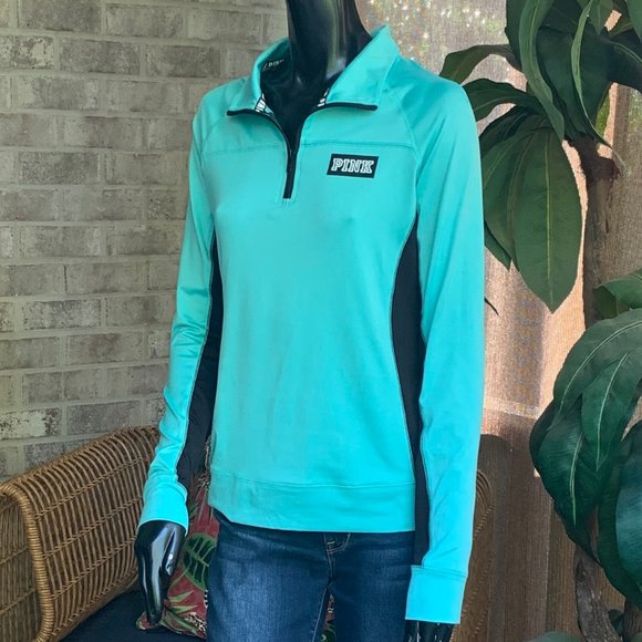 PINK Victoria's Secret Ultimate Zippered V-Neck Long Sleeve Pull Over Top - Picture 2 of 13